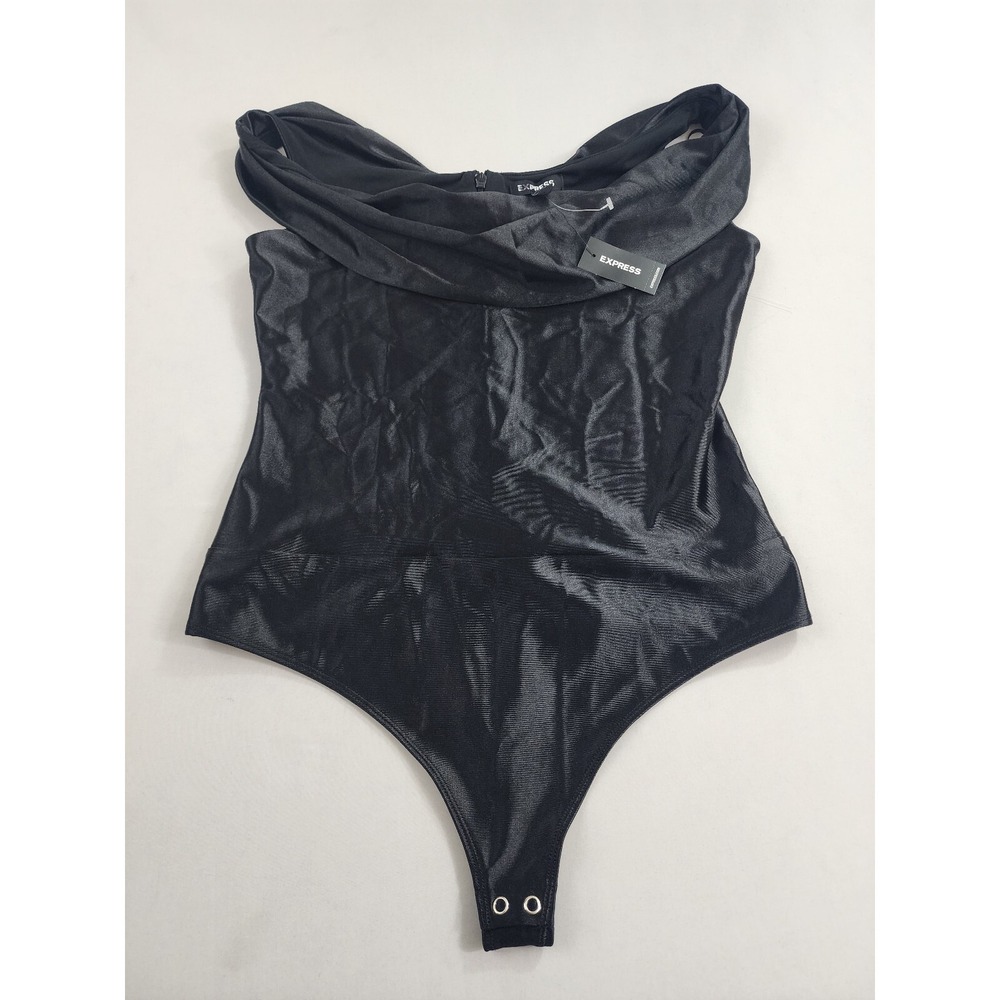 Express Black Off The Shoulder Blouse Bodysuit Womens Small 26340998 Zip Stretch